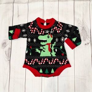 Baby Christmas Sweater Dinosaur Bodysuit - Baby Size 6 Months